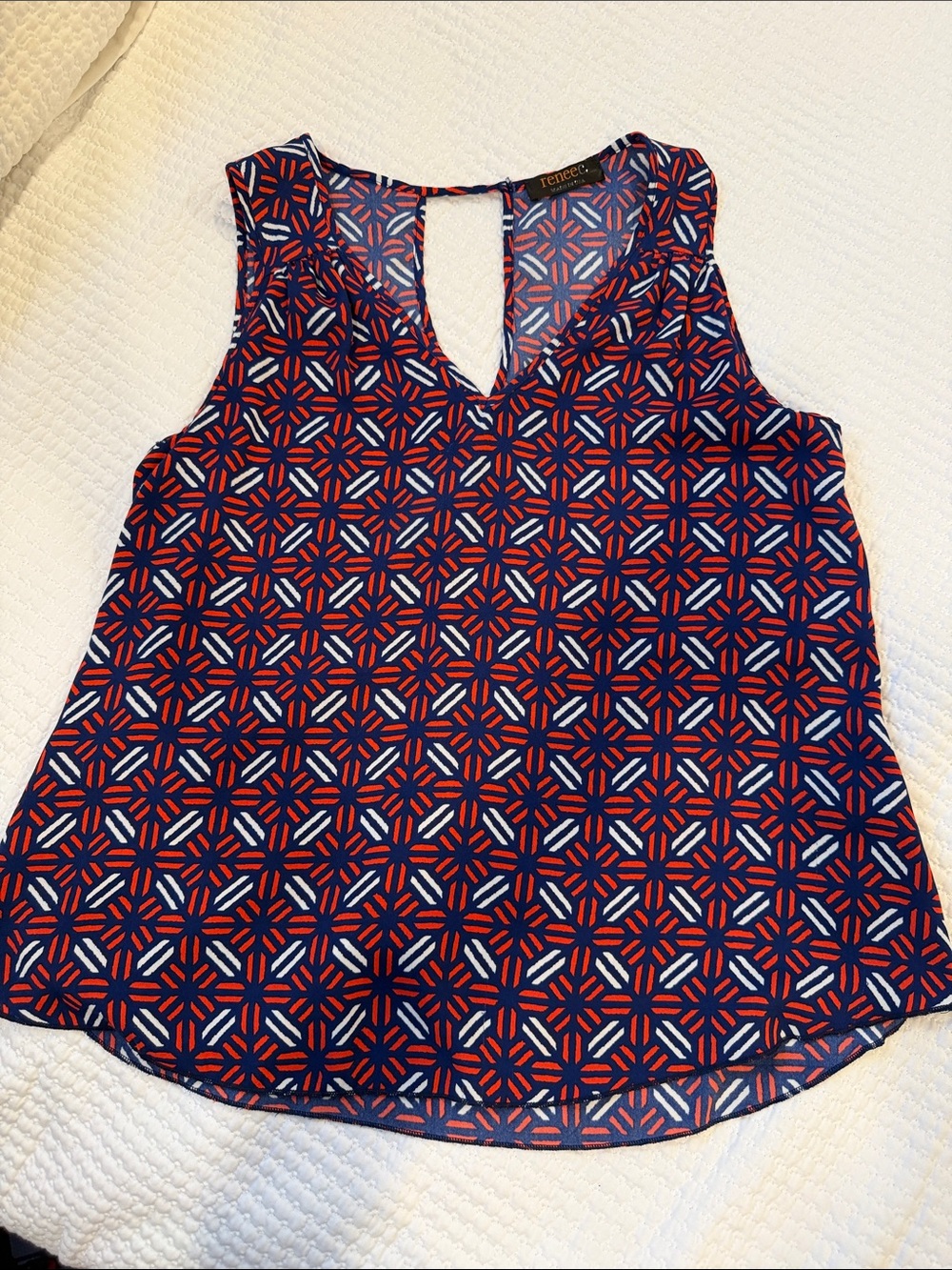 Renee C. Navy, Red & White Geometric Sleeveless Tank. Great for 4th of July